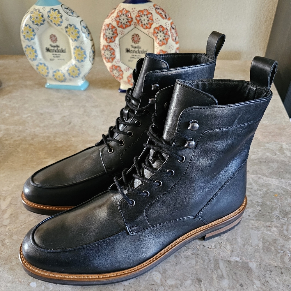 Express Brogue leather casual Boots color black men's size 12 no Box - Picture 8 of 11